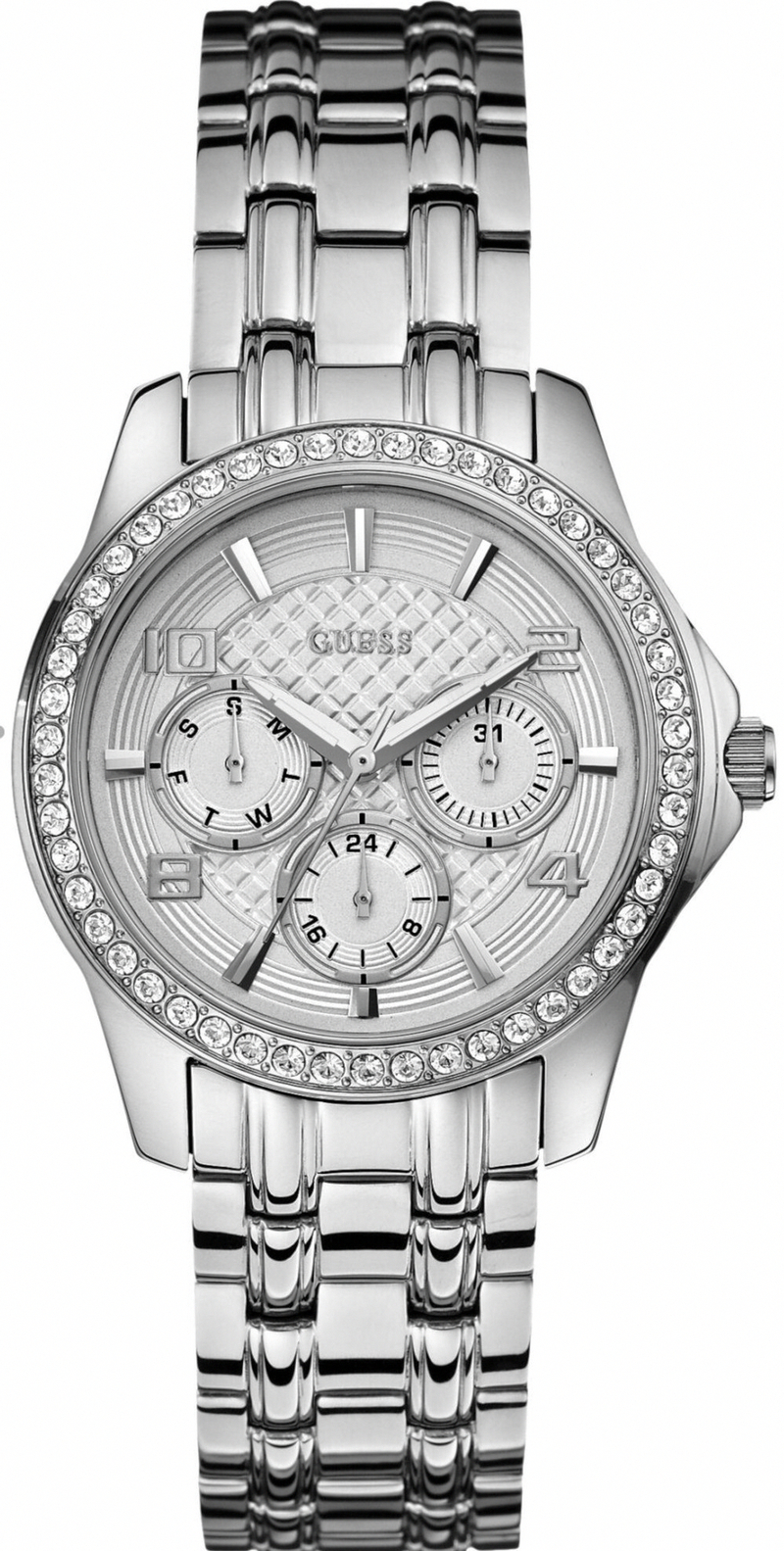 Guess Watches : W0403L1 Quartz Analog Day Date Silver Stainless Steel Women Watch