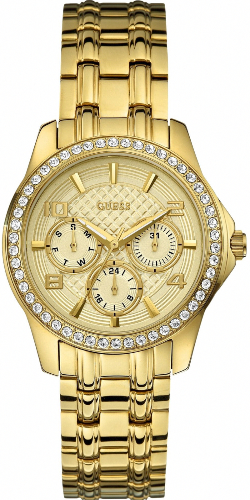 Guess Watches : W0403L2 Quartz Analog Crystal Bezel Gold Tone Stainless Steel Women Watch