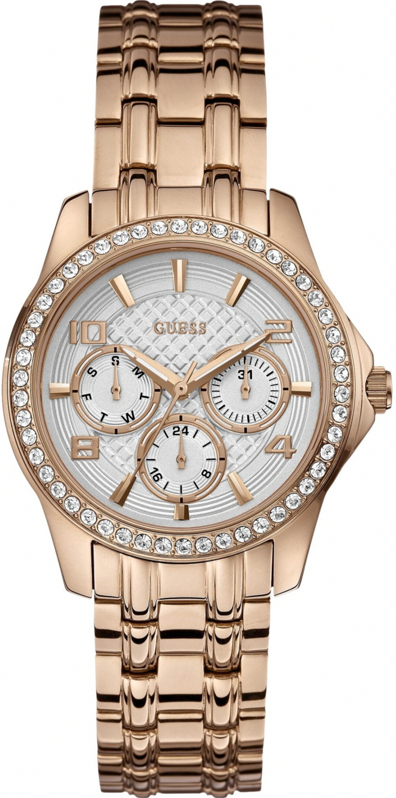 Guess Watches : W0403L3 Quartz Analog Crystal Bezel Rose Gold Tone Stainless Steel Women Watch