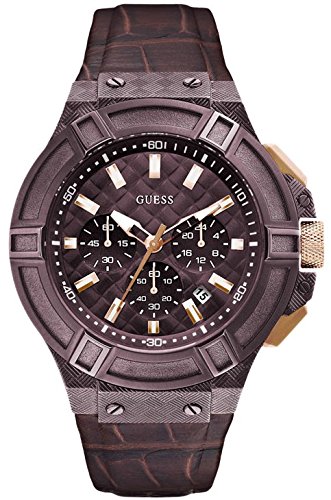 Guess Watches : W0408G2 Brown Dial Synthetic Leather Band Men Watch