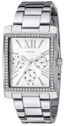 Guess Watches : W0446L1 Quartz Multifunction Dial Crystal Bezel Stainless Steel Rectangle Women Watch