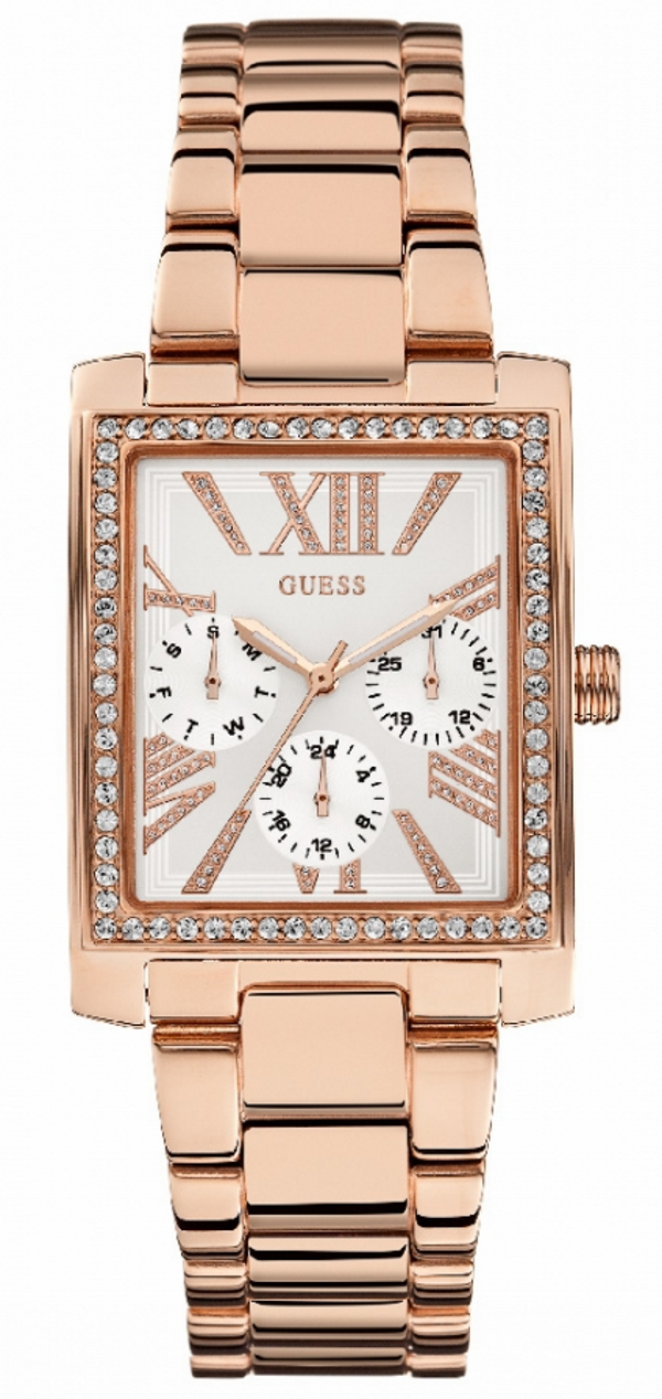 Guess Watches : W0446L3 Quartz Multifunction Dial Crystal Bezel Rose Gold Tone Stainless Steel Women Watch