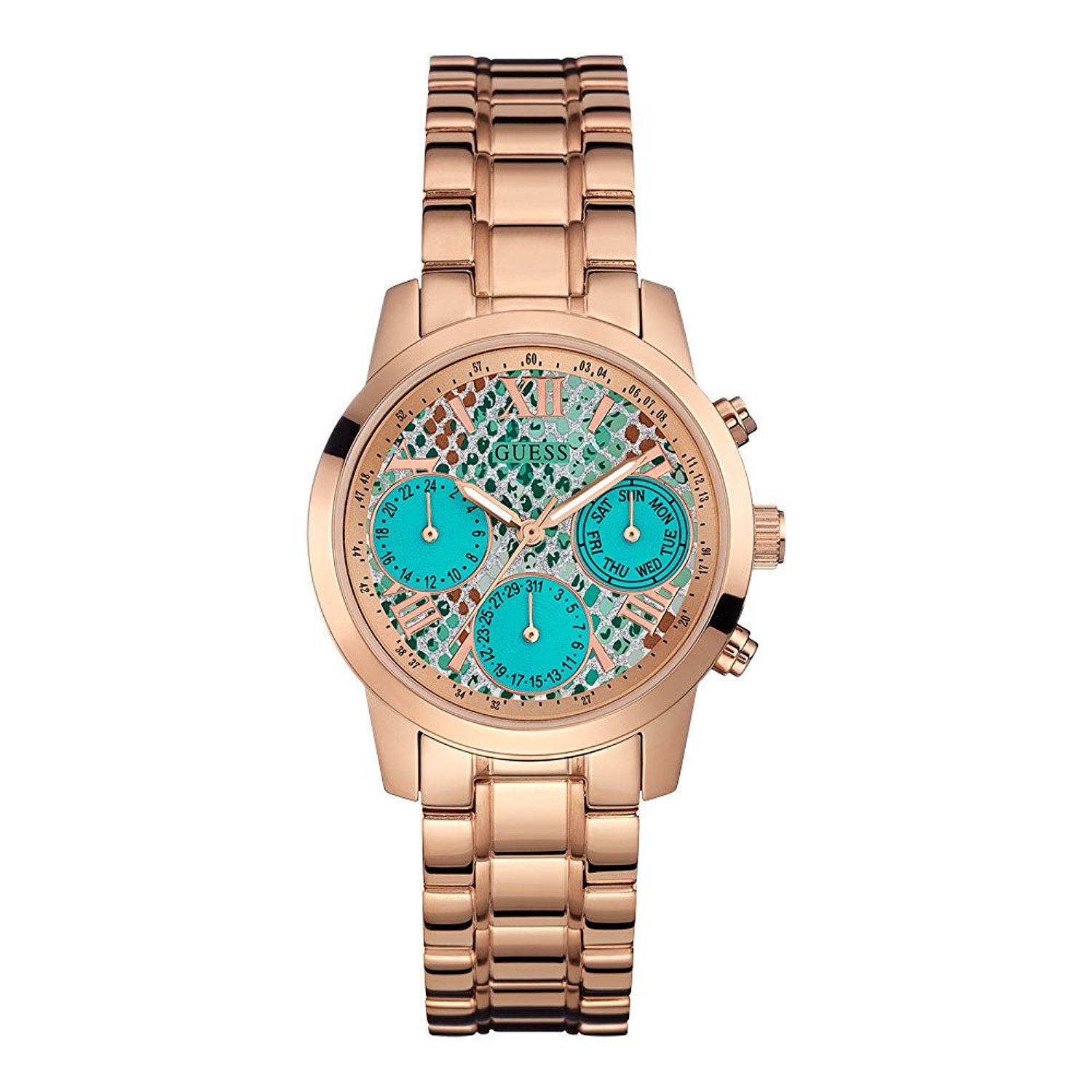 Guess Watches : W0448L8 Green Dial Stainless Steel Gold Plated Women Watch
