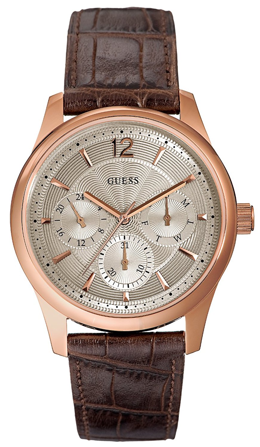 Guess Watches : W0475G2 Beige Dial Leather Men Watch