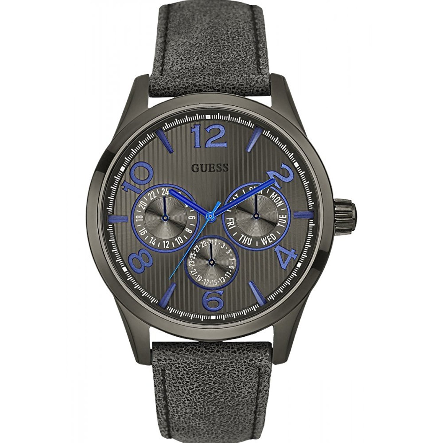 Guess Watches : W0493G4 Black Dial Calfskin Band Men Watch