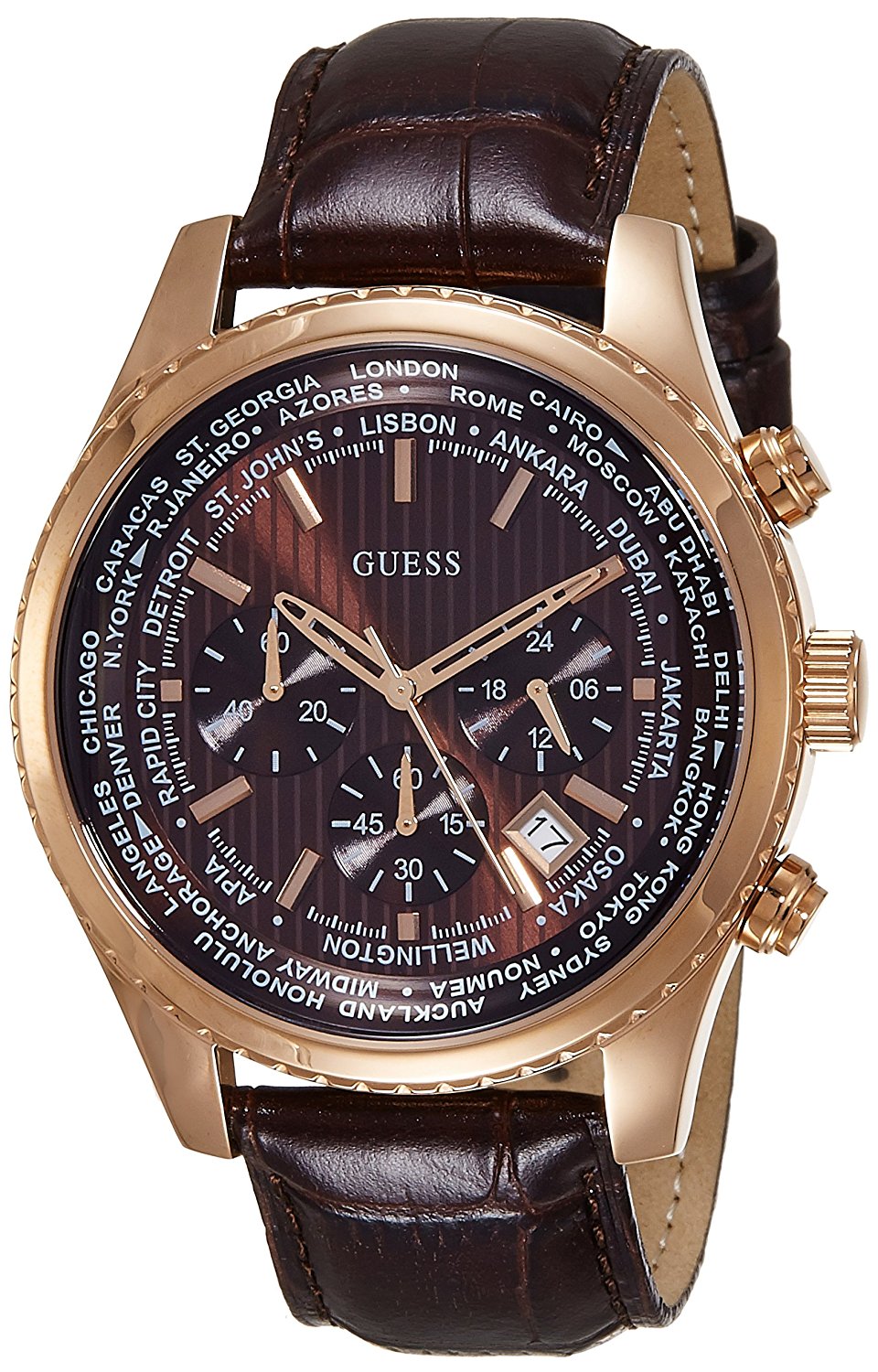 Guess Watches : W0500G3 Brown Dial Chronograph Date World Time Men Watch