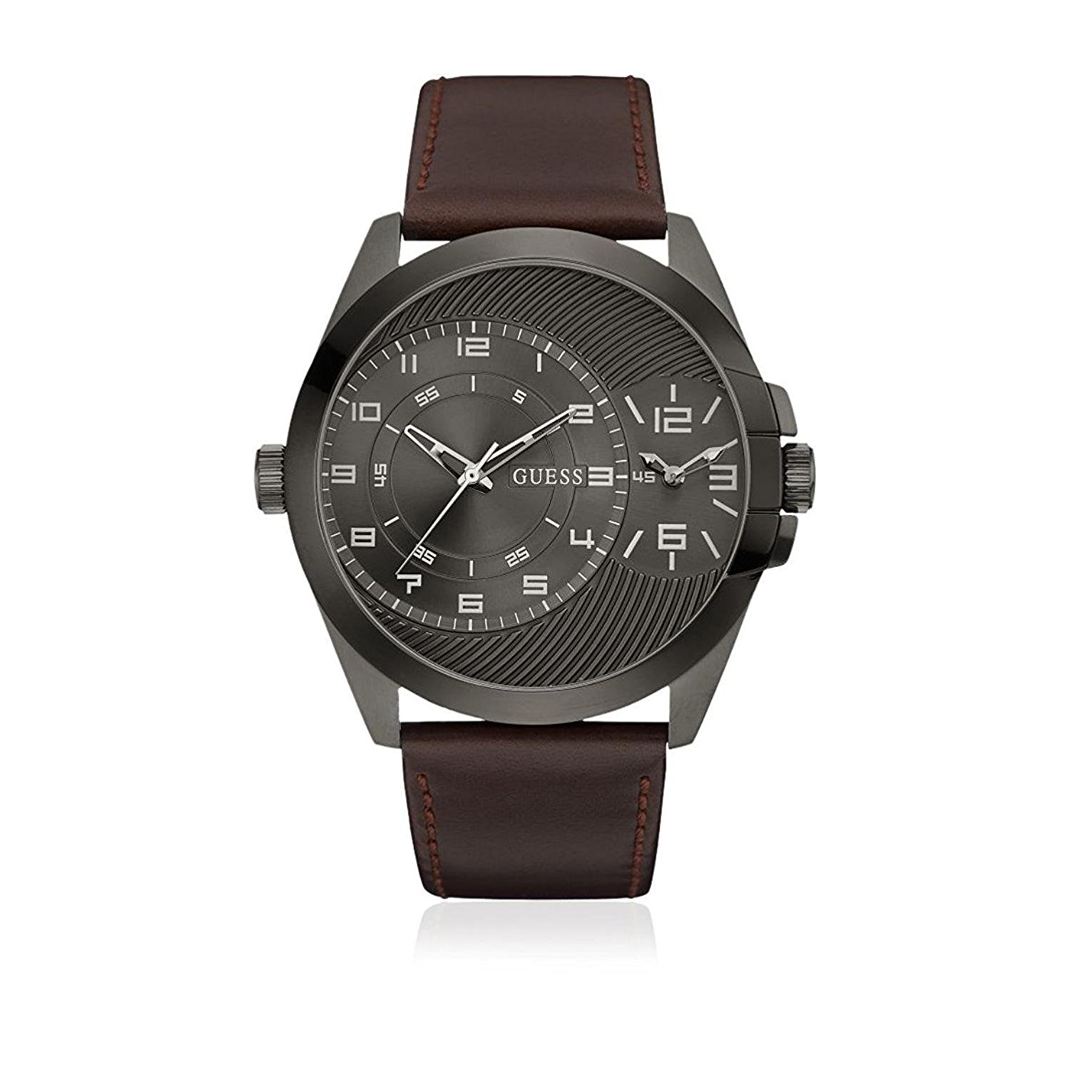 Guess Watches : W0505G4 Black Dial Calfskin Band Men Watch