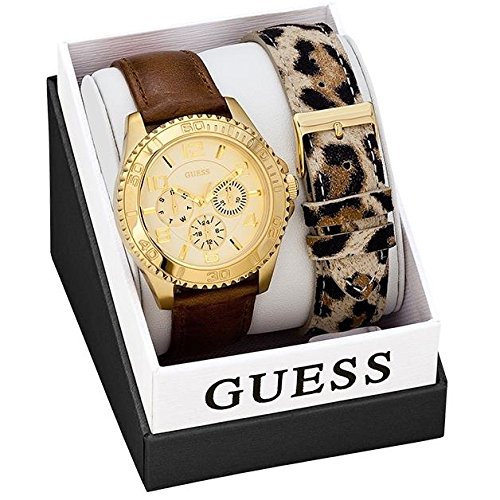 Guess Watches : W0510L1 Gold Dial Leather Band Women Watch