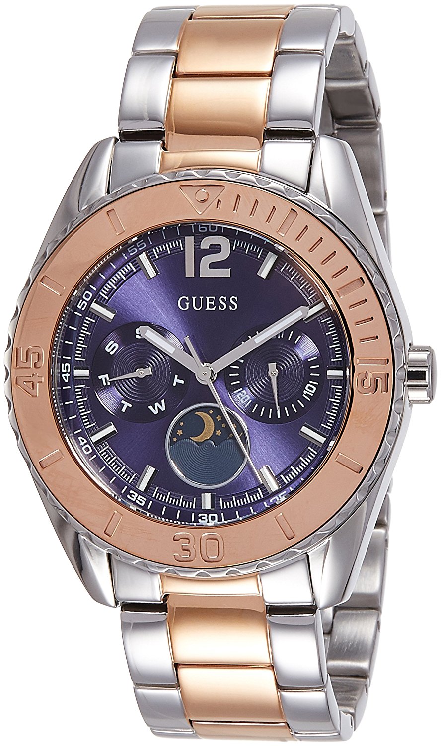 Guess Watches : W0565L3 Blue Dial Day & Date Moon Phrase Women Watch