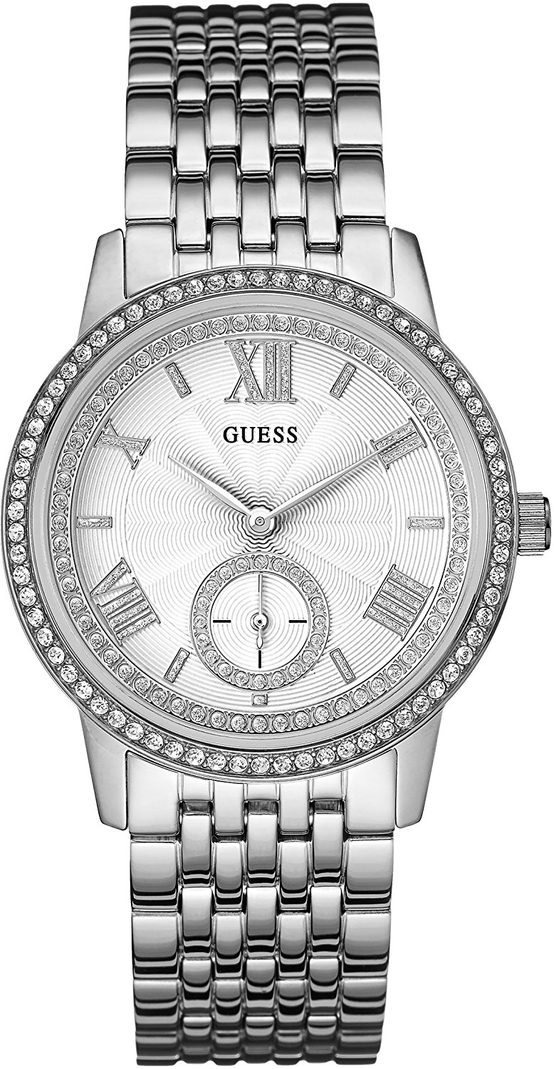 Guess Watches : W0573L1 Silver Dial Seconds Sub Dial Stone Set Women Watch
