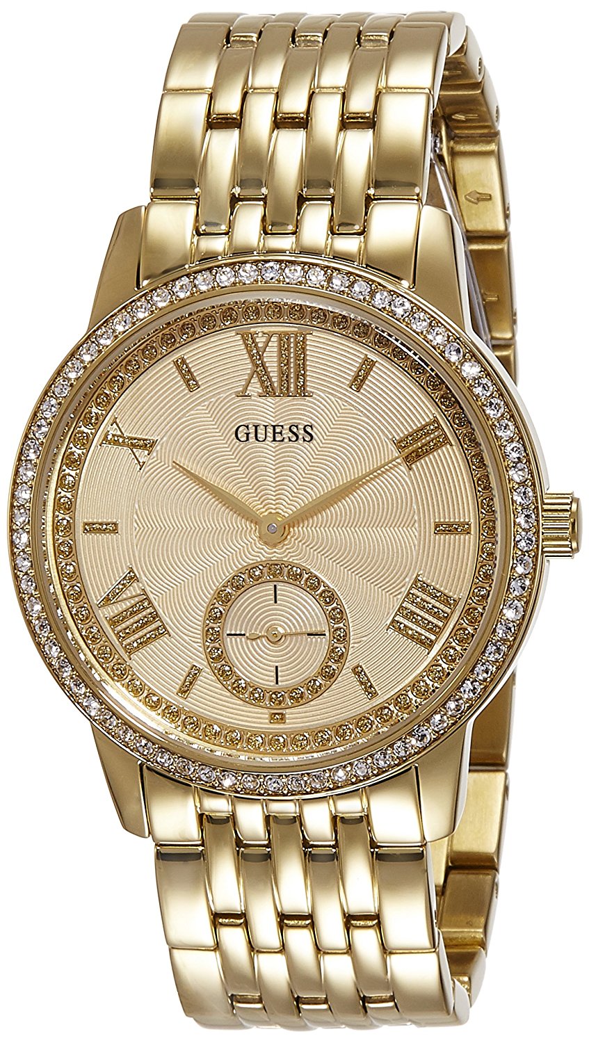 Guess Watches : W0573L2 Beige Dial Seconds Sub Dial Stone Set Women Watch