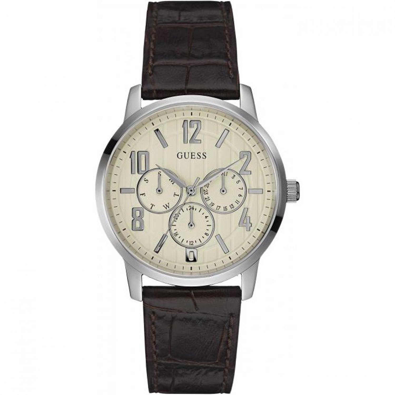 Guess Watches : W0604G2 Quartz Multifunction Dial Brown Leather Men Watch