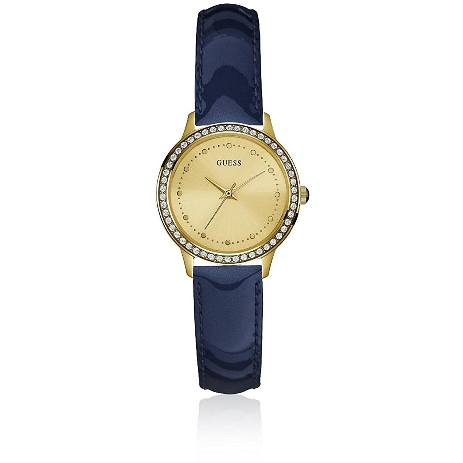 Guess Watches : W0648L9 Quartz Analog Crystal Bezel Blue Leather Women Watch