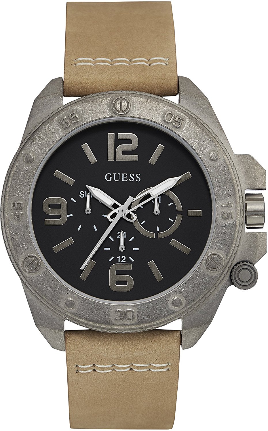 Guess Watches : W0659G4 Black Dial Leather Men Watch