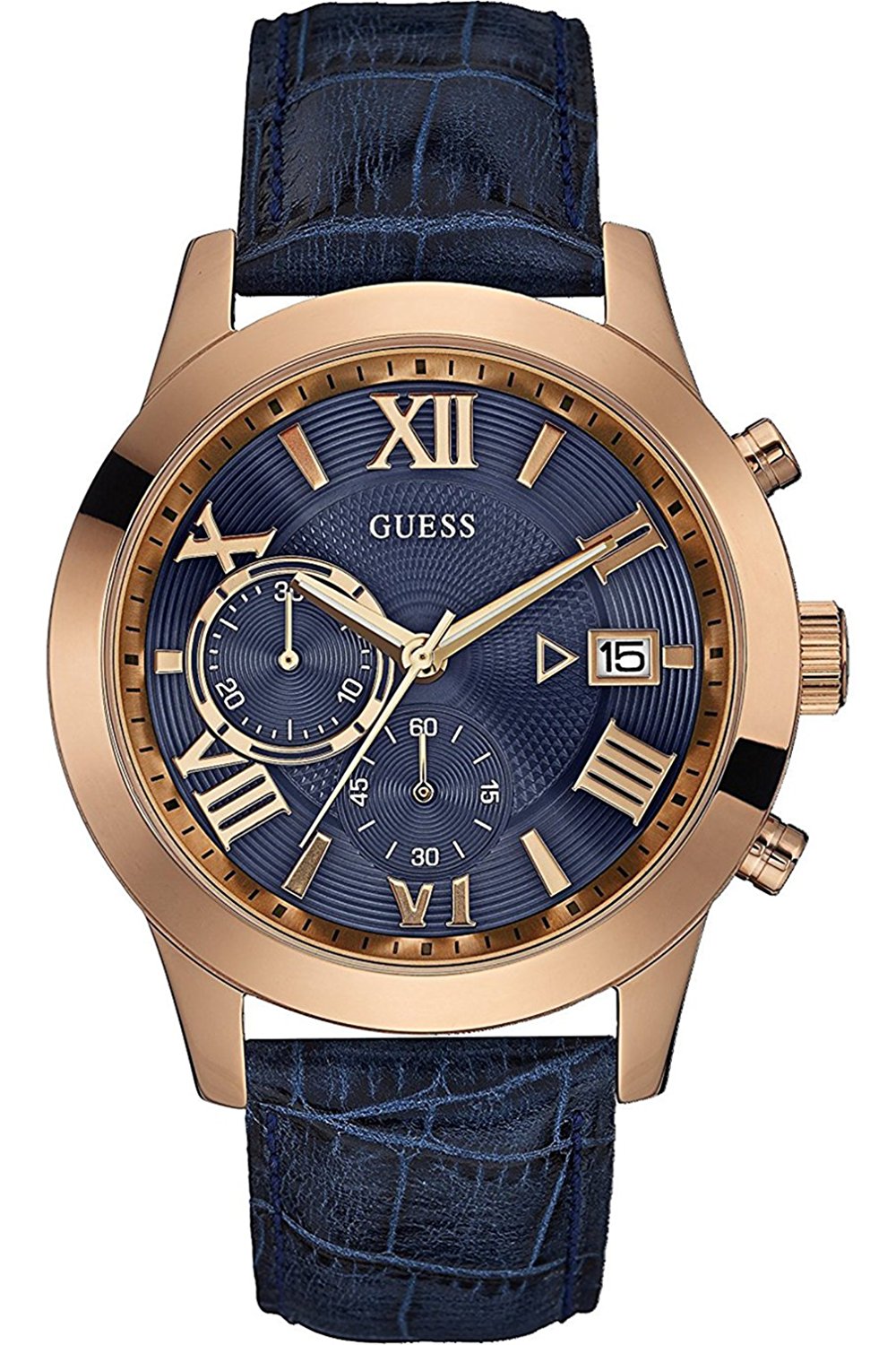 Guess Watches : W0669G2 Blue Dial Leather Band Men Watch