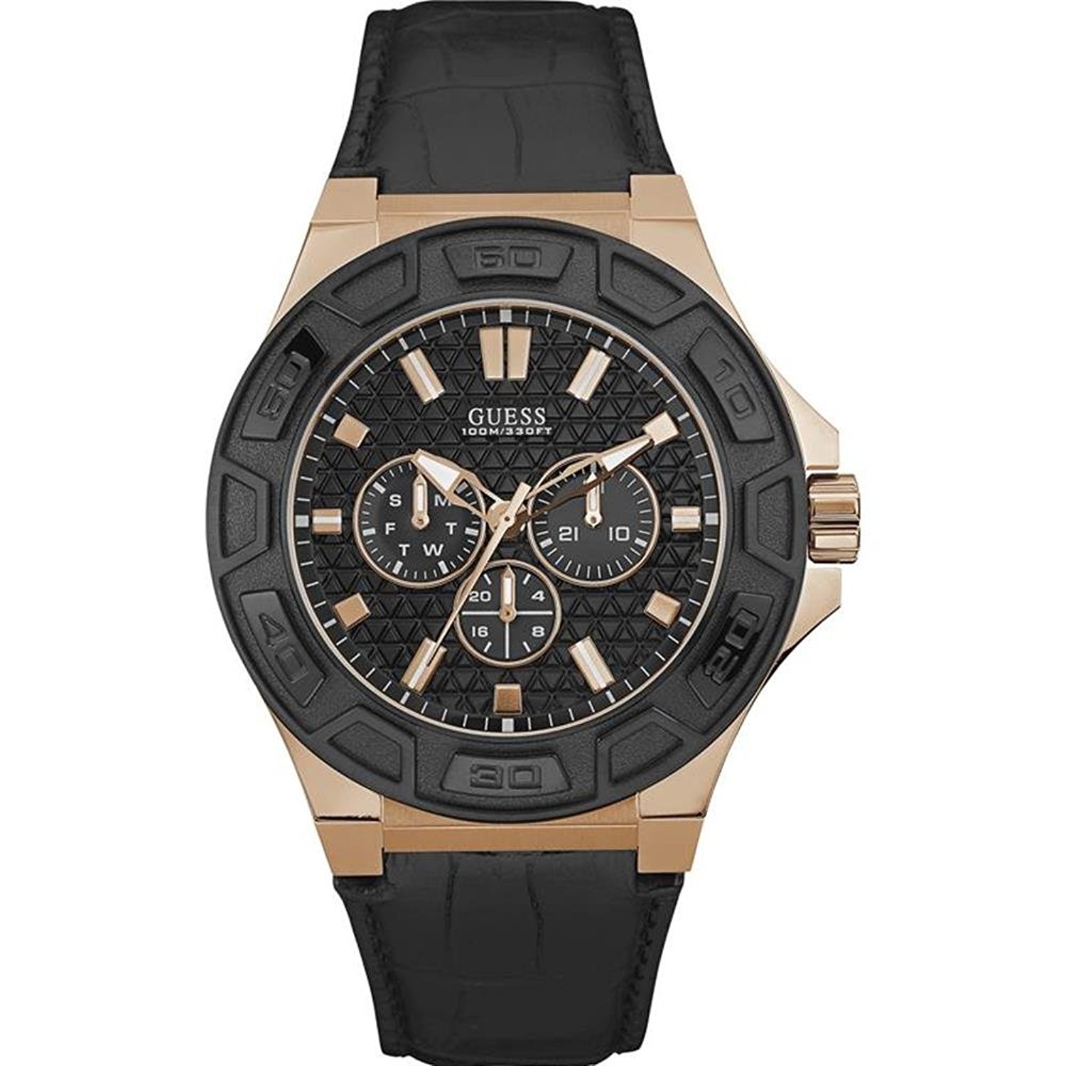 Guess Watches : W0674G6 Black Dial Leather Men Watch