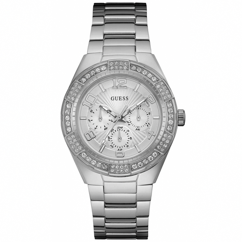 Guess Watches : W0729L1 Quartz Multifunction Dial Crystal Bezel Stainless Steel Women Watch
