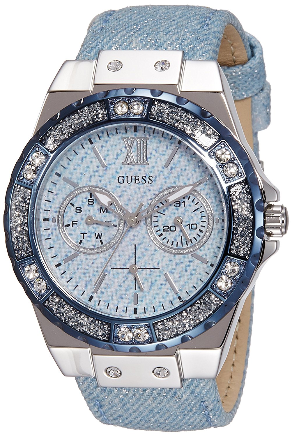 Guess Watches : W0775L1 Quartz Multifunction Dial Blue Leather Women Watch