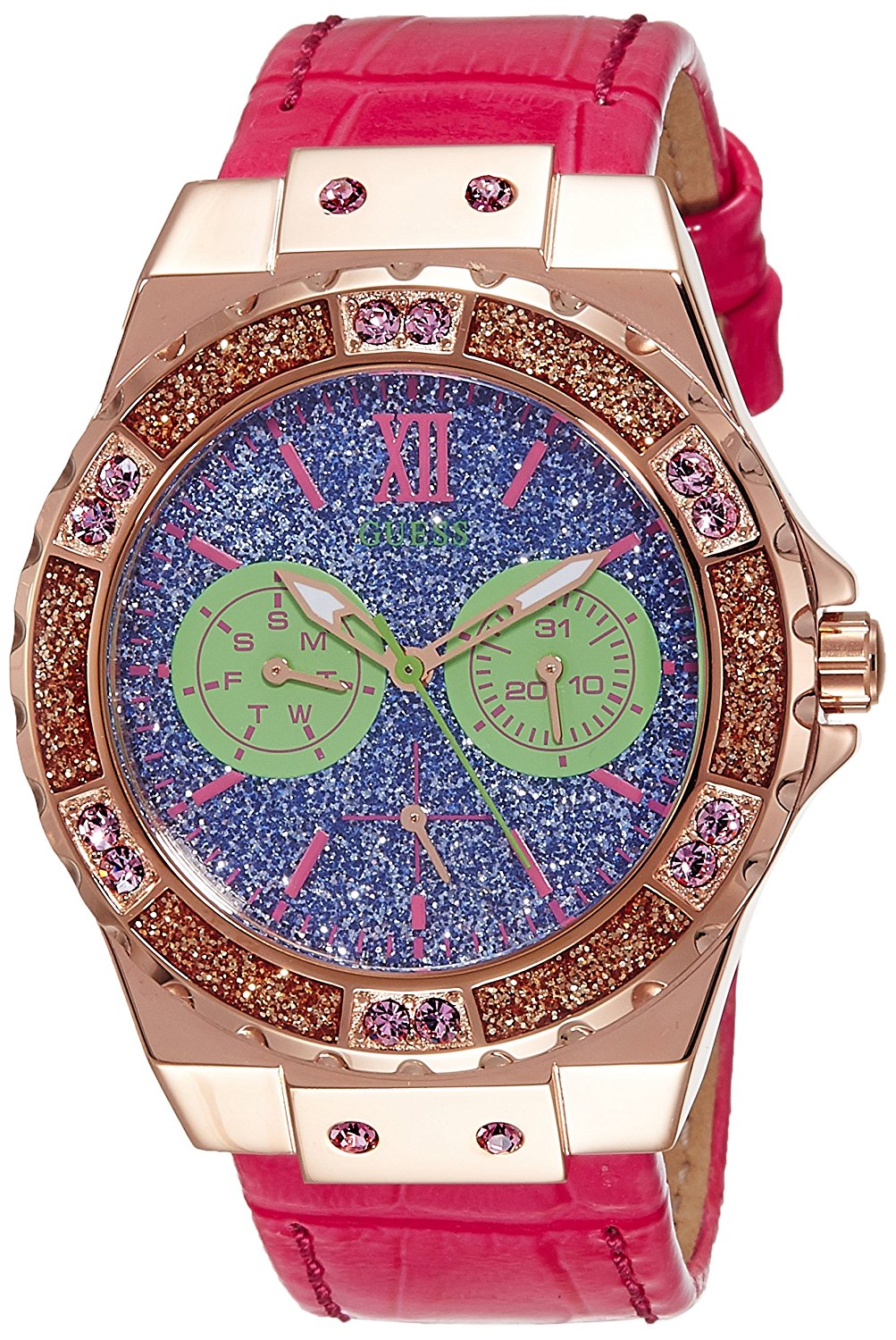 Guess Watches : W0775L4 Quartz Multifunction Dial Pink Leather Women Watch