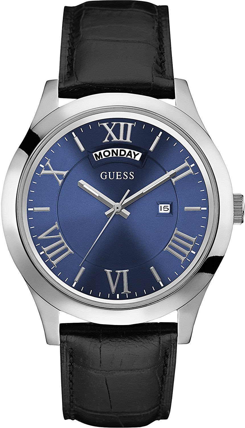 Guess Watches : W0792G1 Blue Dial Leather Men Watch