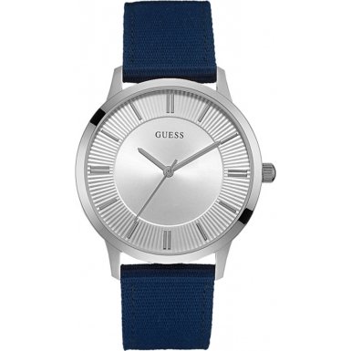 Guess Watches : W0795G4 Silver Dial Leather Men Watch