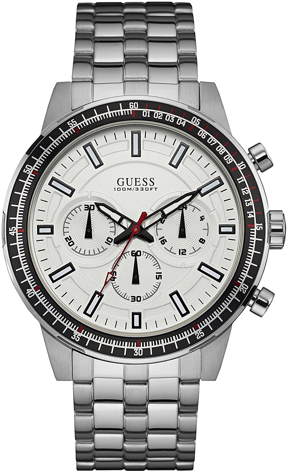Guess Watches : W0801G1 Silver Dial Stainless Steel Men Watch