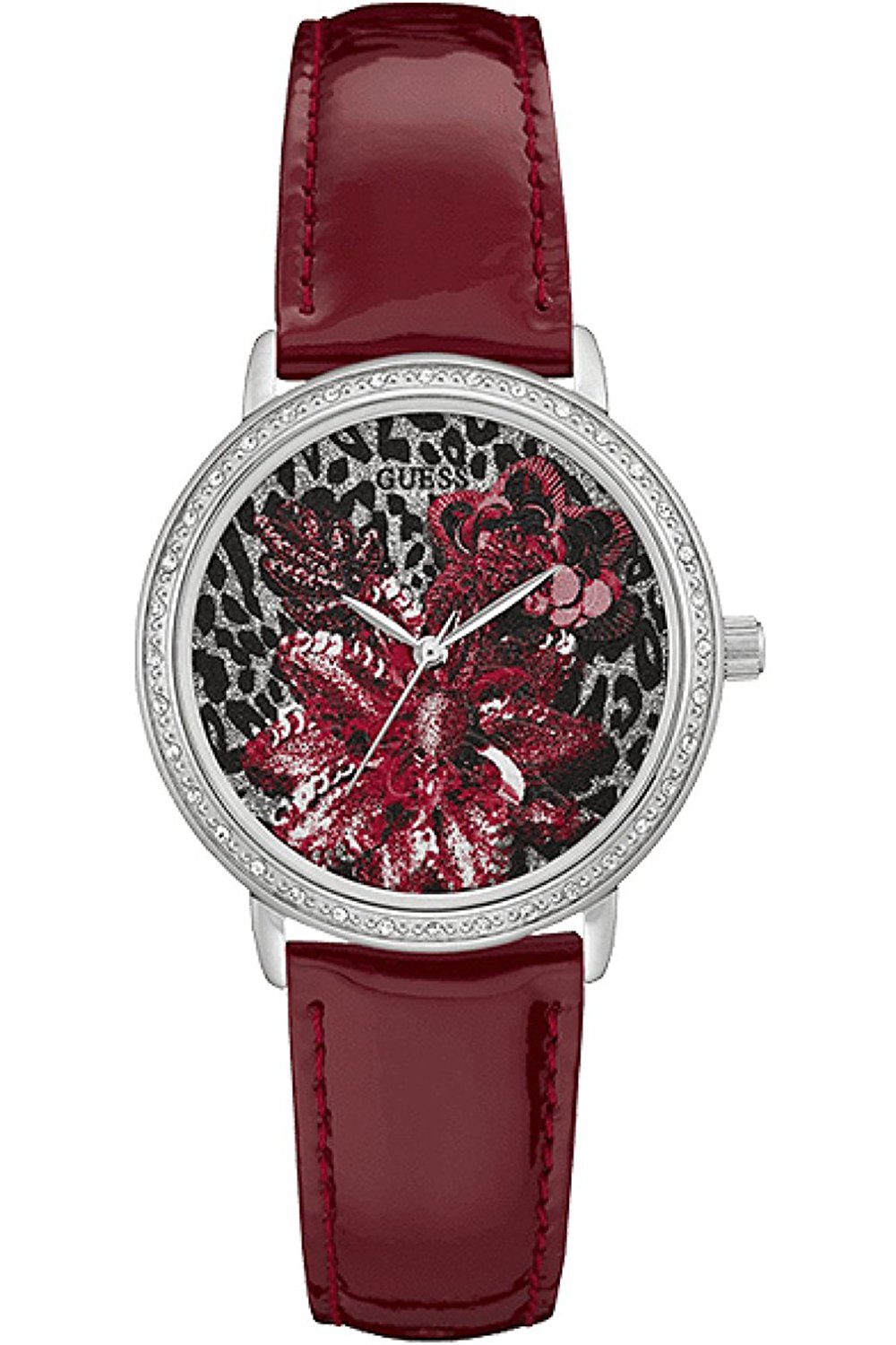 Guess Watches : W0821L1 Red & Silver & White Dial Leather Band Men Watch