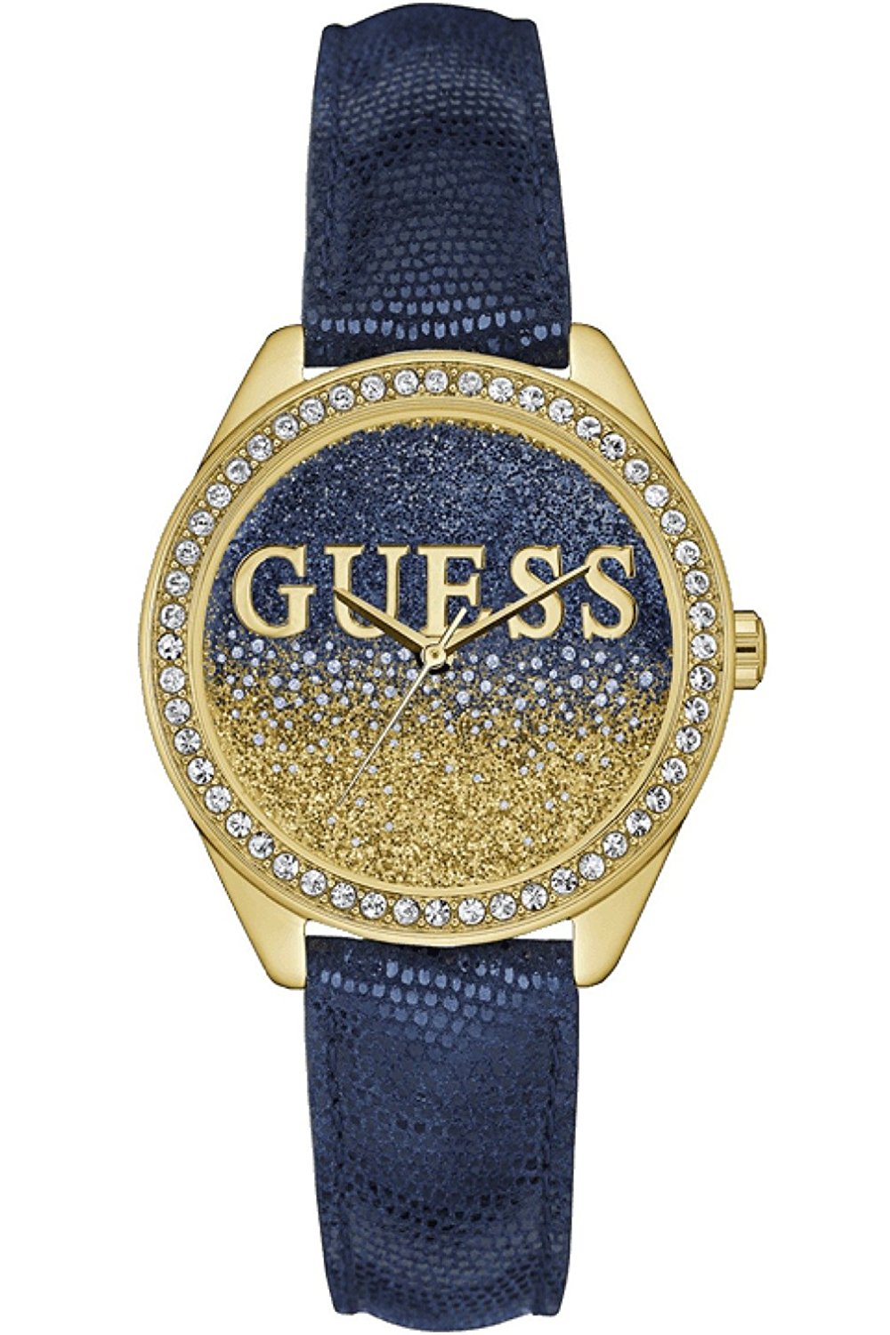 Guess Watches : W0823L5 Blue & Gold Dial Leather Band Men Watch