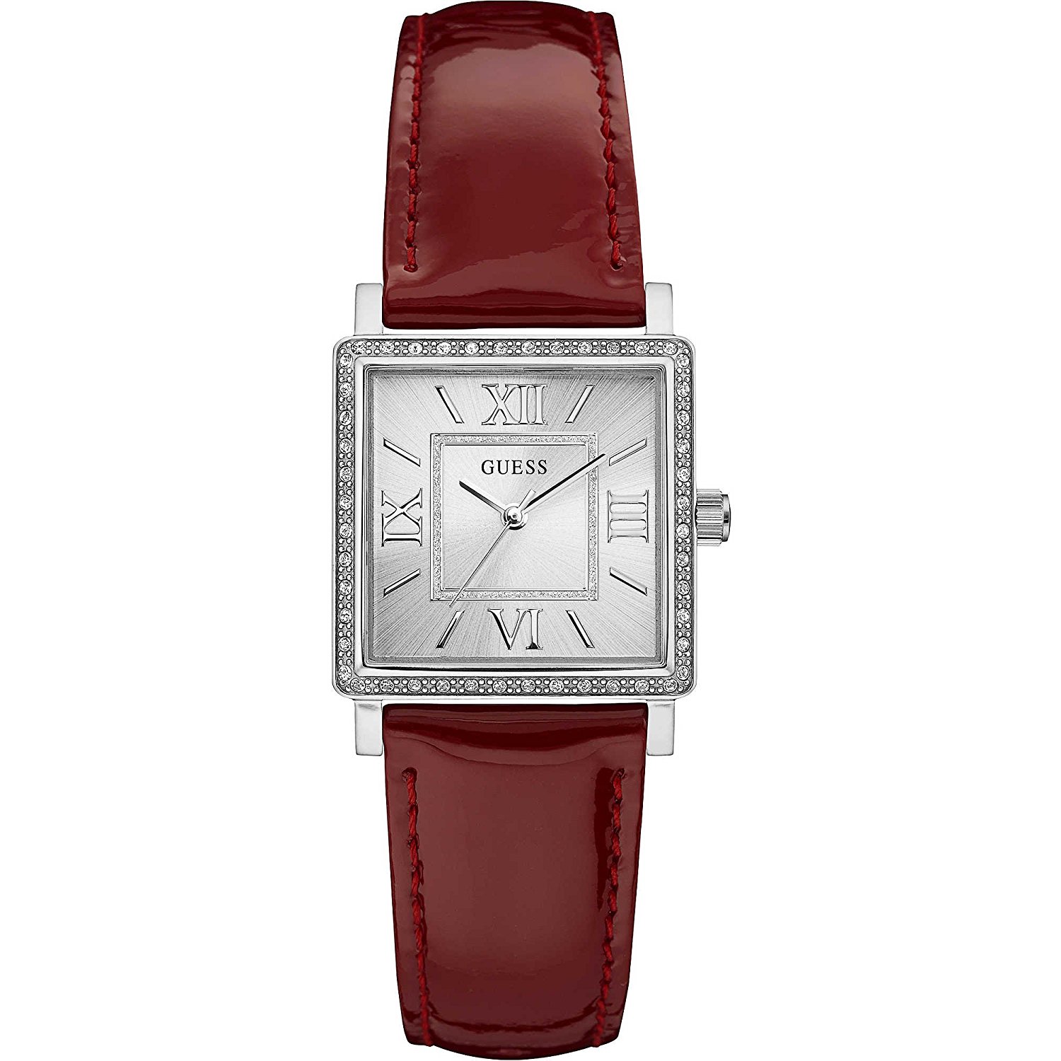 Guess Watches : W0829L2 Quartz Analog Crystal Bezel Red Leather Women Watch