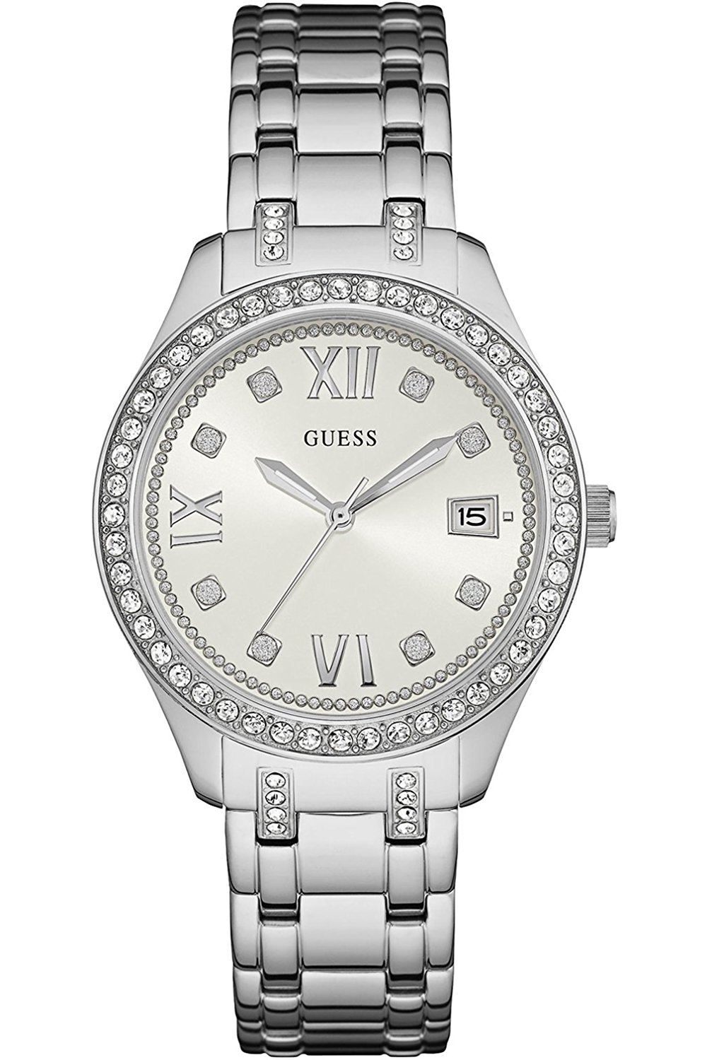 Guess Watches : W0848L1 Silver Dial Stainless Steel Band Women Watch