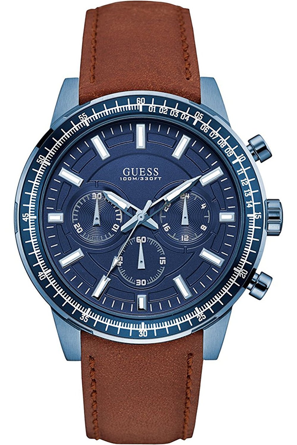 Guess Watches : W0867G2 Blue Dial Leather Band Men Watch