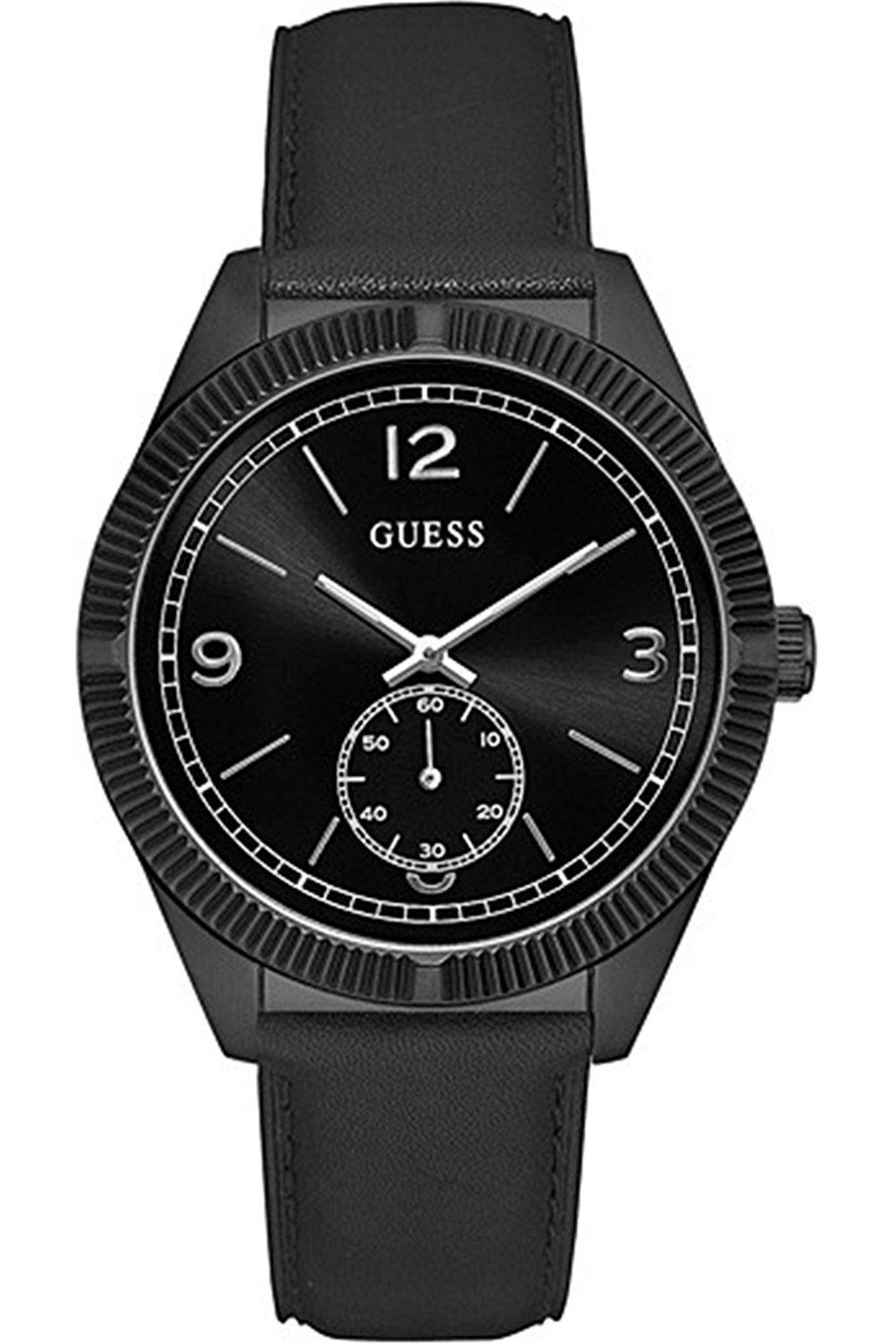 Guess Watches : W0873G3 Black Dial Leather Band Men Watch