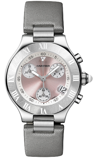 Cartier Watches : W1020012 Quartz Stainless Steel Pink Dial Satin Grey Band Women Watch