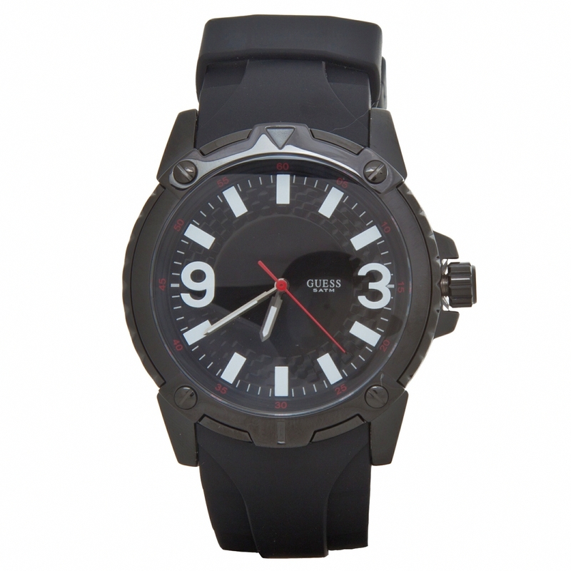 Guess Watches : W10251G1 Quartz Black Dial Stainless Steel Case With Rubber Strap Men Watch