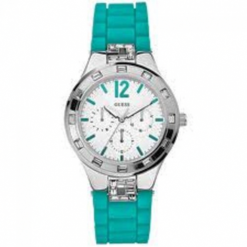 Guess Watches : W10615L4 Quartz Silver Dial Stainless Steel Case With Silicone Strap Women Watch