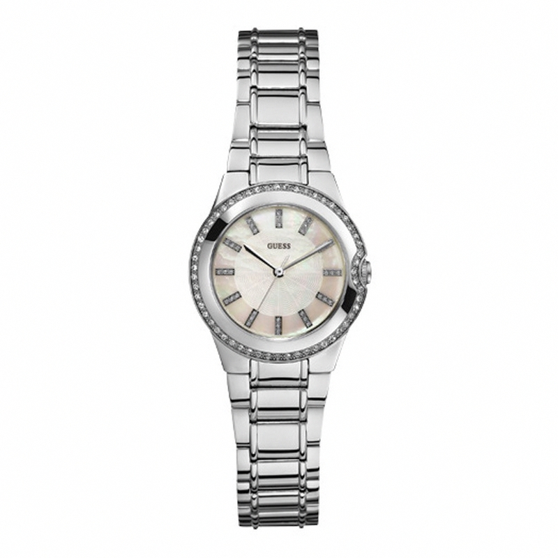 Guess Watches : W11178L1 Quartz Silver Mother Of Pearl Dial Stainless Steel Case With Stainless Steel Bracelet Women Watch