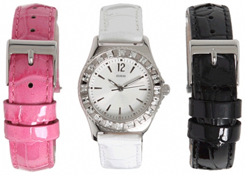 Fake AAA Guess Watches : W11180L1 Quartz White Dial Stainless Steel Case With White Leather Strap Women Watch Watch