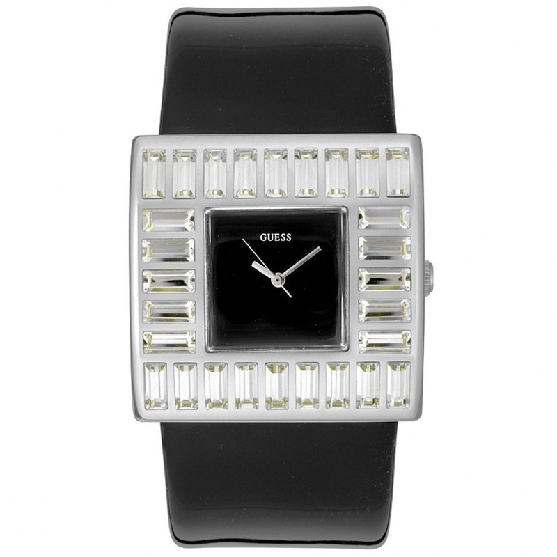 Guess Watches : W11524L5 Quartz Black Dial Stainless Steel Case With Black Leather Strap Women Watch