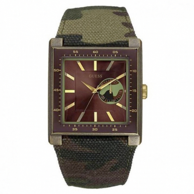Guess Watches : W11539G1 Quartz Brown Dial Stainless Steel Case With Brown Leather Strap Men Watch