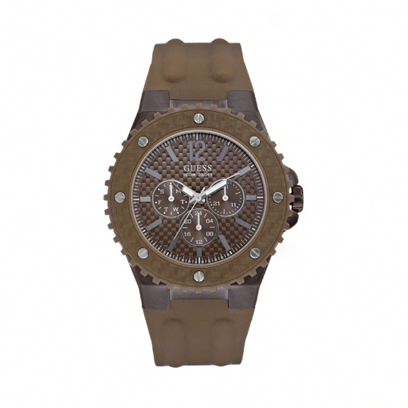 Guess Watches : W11619G3 Quartz Brown Dial Stainless Steel Case With Brown Silicone Strap Men Watch