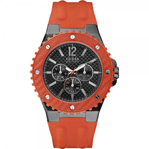 Guess Watches : W11619G4 Quartz Red Dial Stainless Steel Case With Red Silicone Strap Men Watch