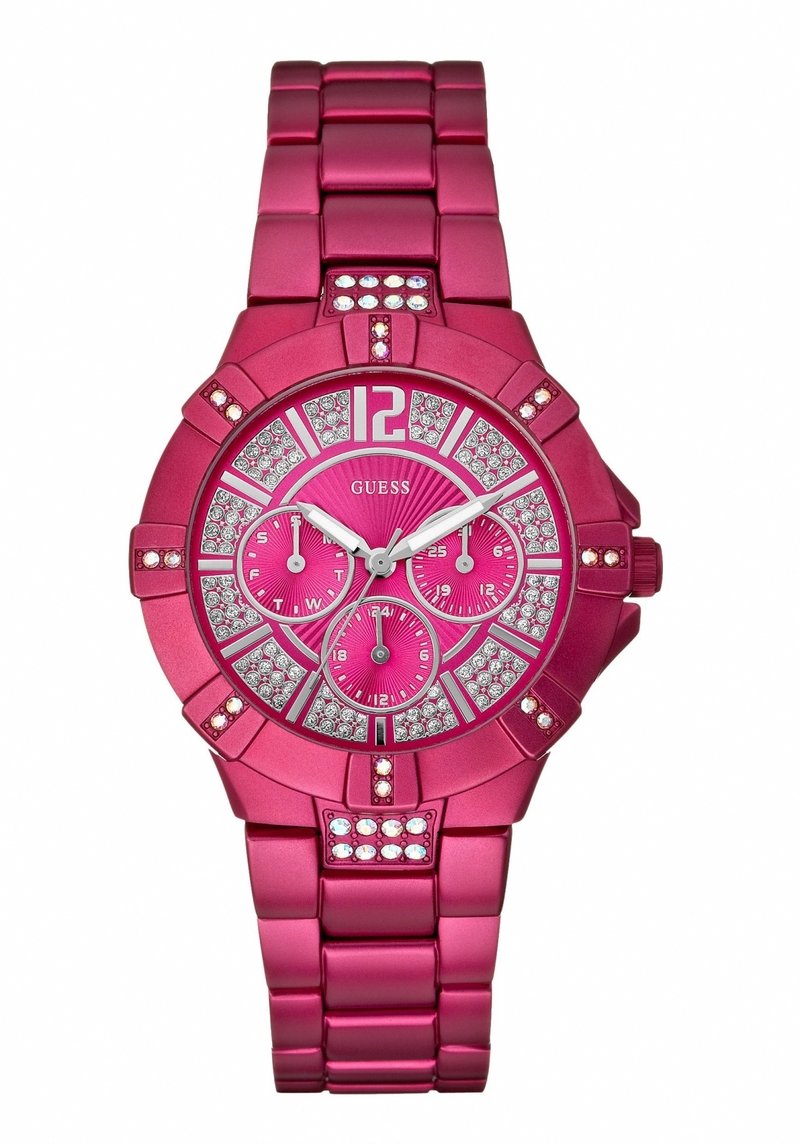 Guess Watches : W11624L4 Quartrz Pink Dial Stainless Steel Case With Pink Stainless Steel Bracelet Women Watch