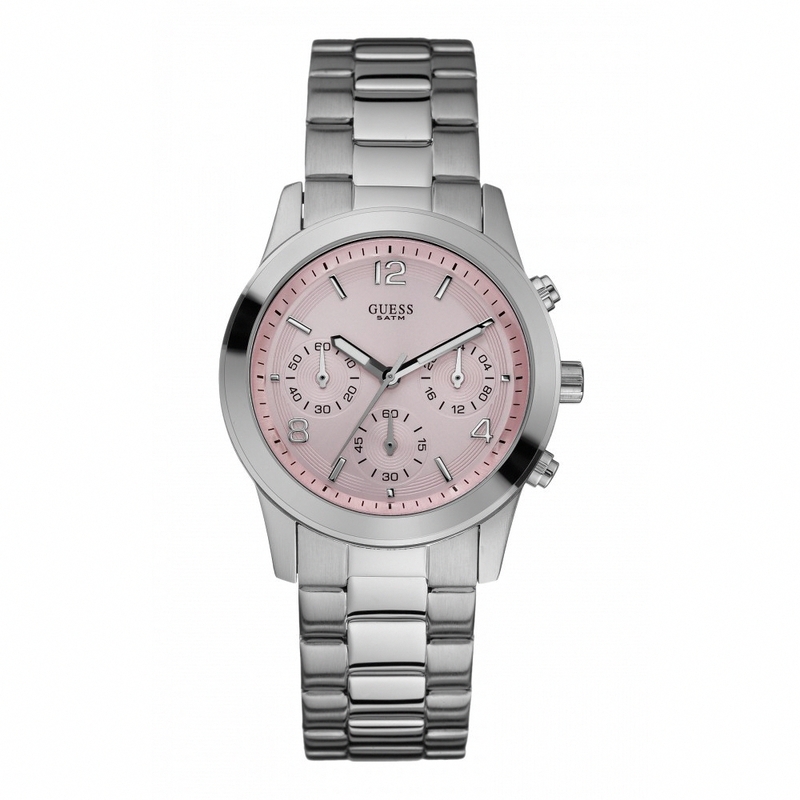 Guess Watches : W12086L2 Quartz Pink Dial Stainless Steel Case And Bracelet Women Watch
