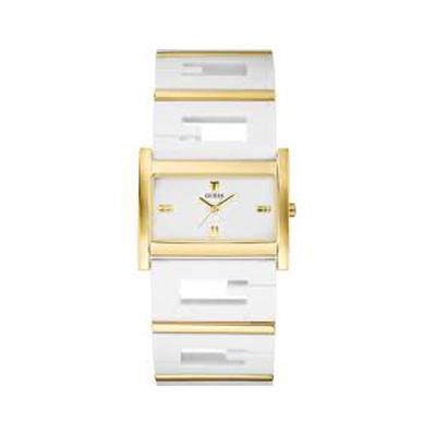 Guess Watches : W12587L1 Quartz White Dial Stainless Steel Case With White And Gold Stainless Steel Bracelet Women Watch