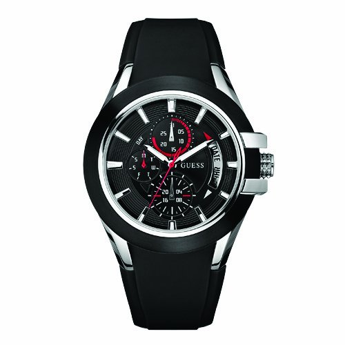 Guess Watches : W12621G1 Quartz Black Dial Stainless Steel Case With Black Rubber Strap Men Watch