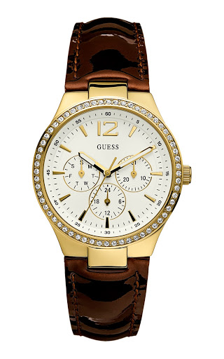 Guess Watches : W13095L1 Quartz White Dial Gold Tone Stainless Steel Case With Brown Leather Strap Men Watch