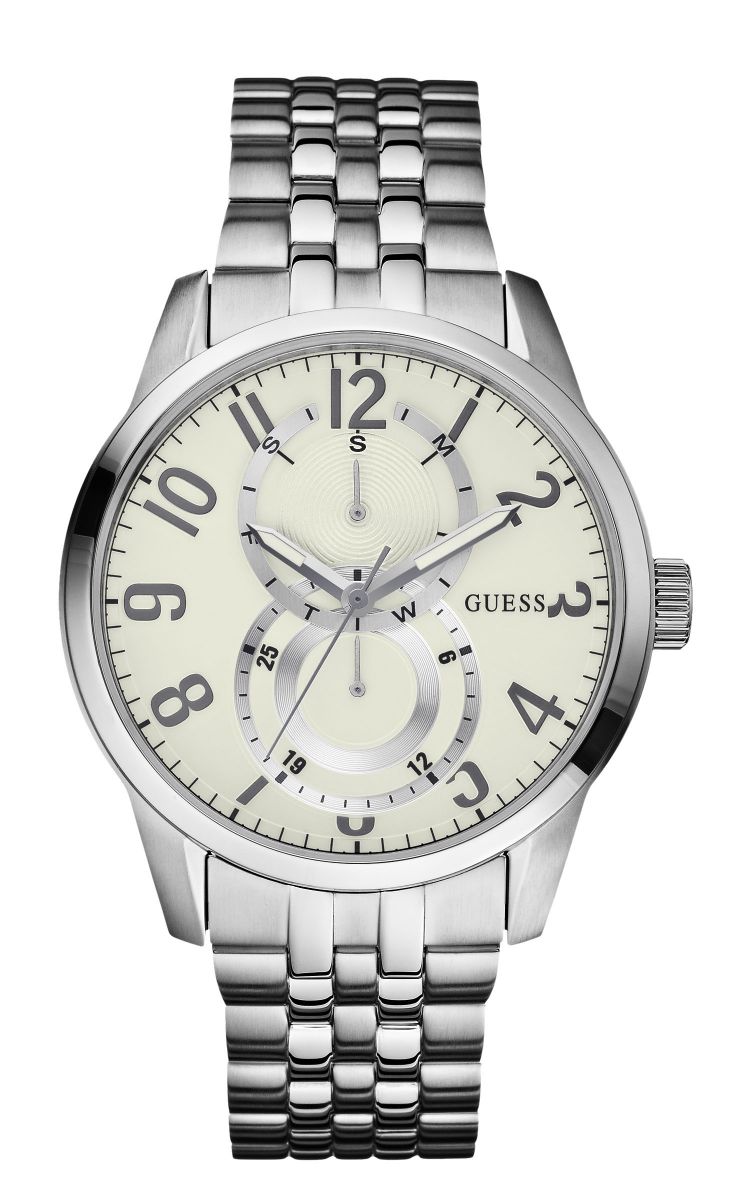 Guess Watches : W13100G2 Quartz Silver Dial Stainless Steel Case With Stainless Steel Bracelet Men Watch