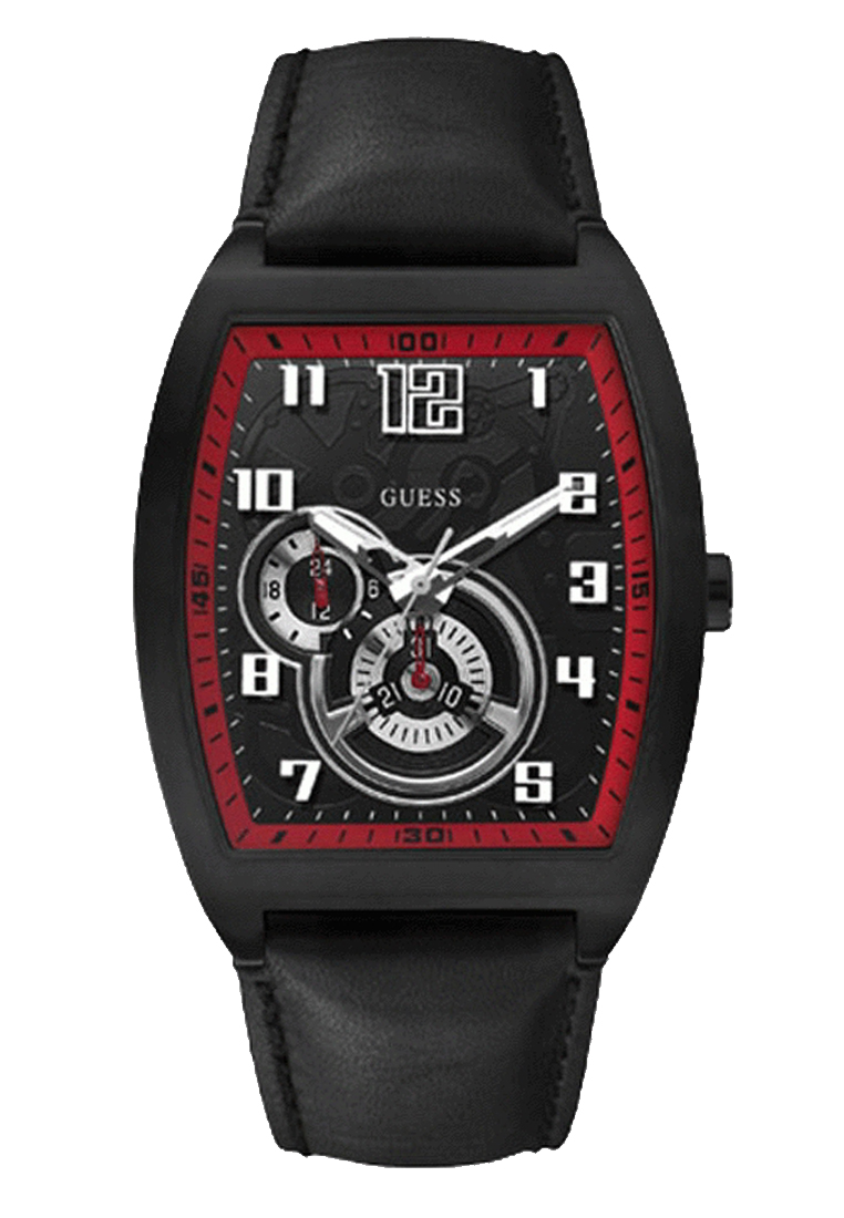Guess Watches : W13579G2 Quartz Black Dial Stainless Steel Case With Black Leather Strap Men Watch