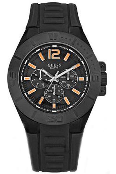 Guess Watches : W14041G1 Quartz Black Dial Stainless Steel Case With Rubber Strap Men Watch