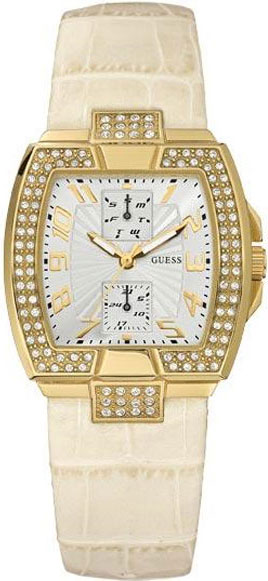 Guess Watches : W14525L1 Quartz Analog Day Date Crystal Bezel Beige Leather Women Watch